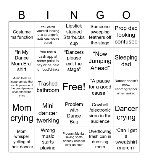 Dance Comp Bingo 2025 Bingo Card