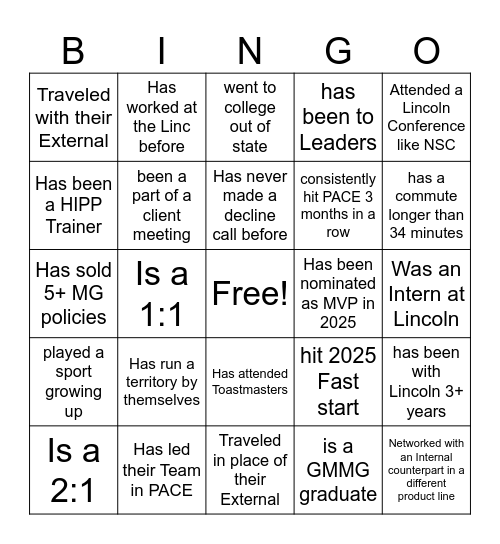 MG Bingo Board Bingo Card