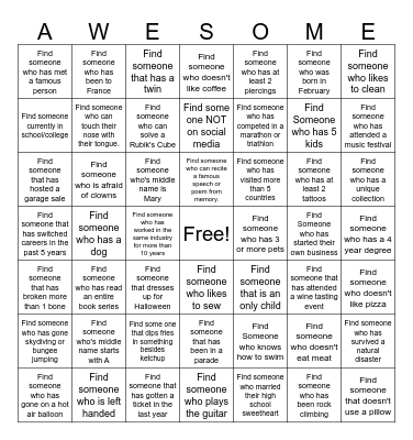 Let's Get To Know Each Other! Bingo Card
