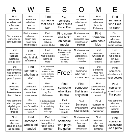 Let's Get To Know Each Other! Bingo Card