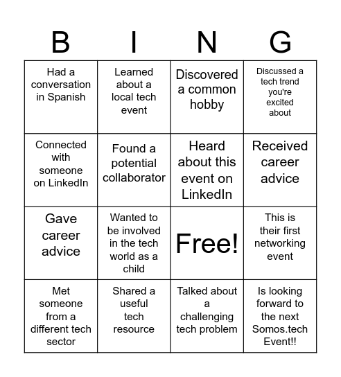 Networking Bingo - SOMOS.tech Bingo Card