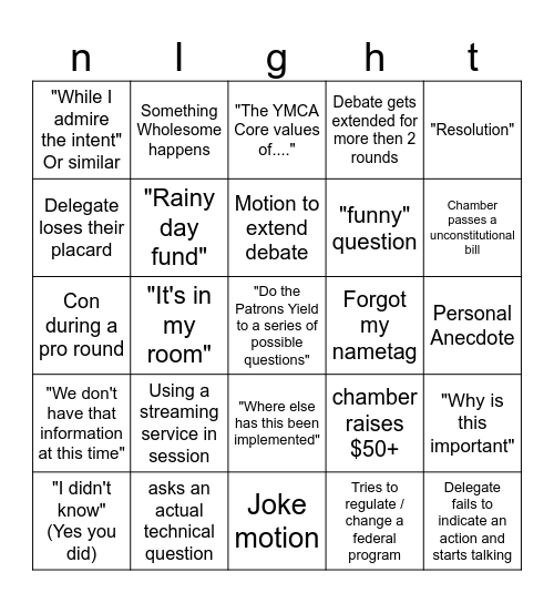 YIG Staff Bingo Card