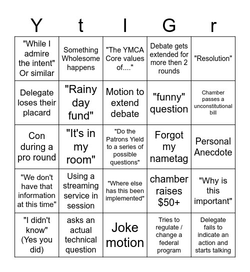 YIG Staff Bingo Card