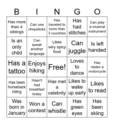 HUMAN BINGO! Bingo Card