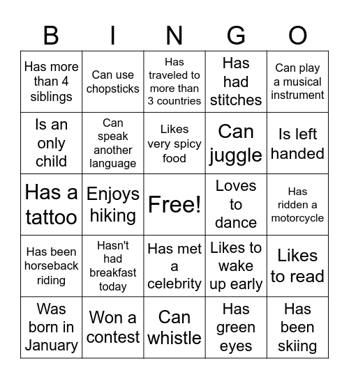 HUMAN BINGO! Bingo Card