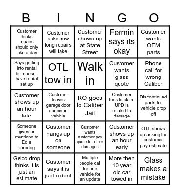 CALIBER BINGO Card