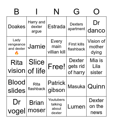 Dexter resurrection Bingo Card