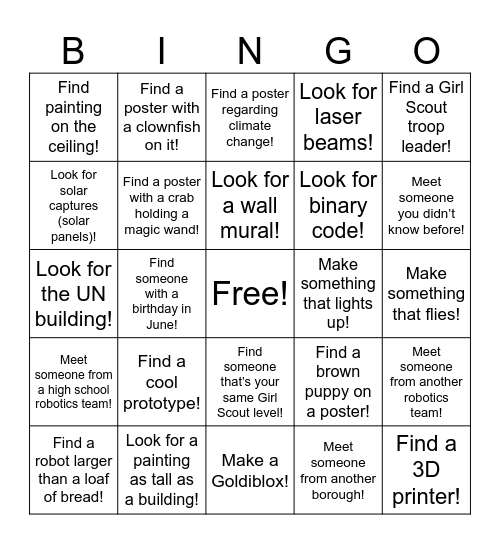 Robotics STEM Bingo! Bingo Card