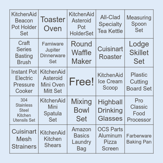 Bridal Shower Bingo Card