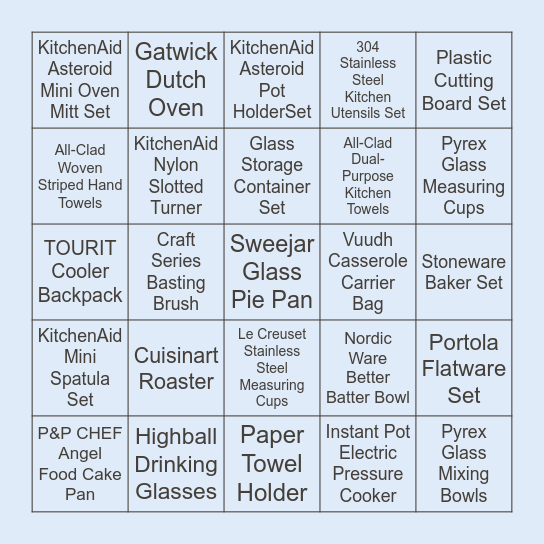 Bridal Shower Bingo Card