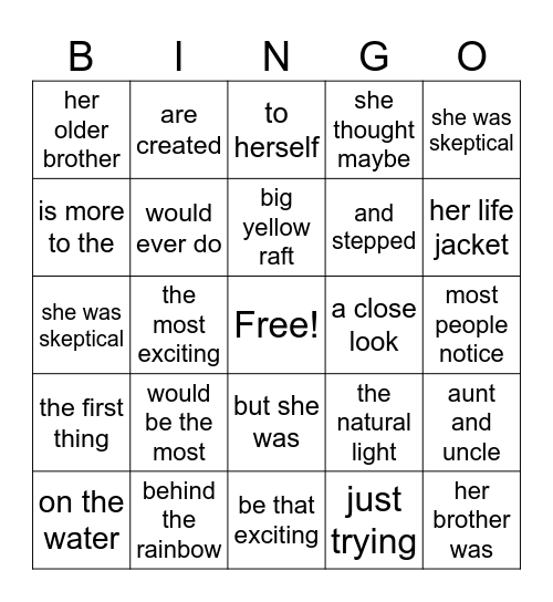 4th Grade Bingo Card