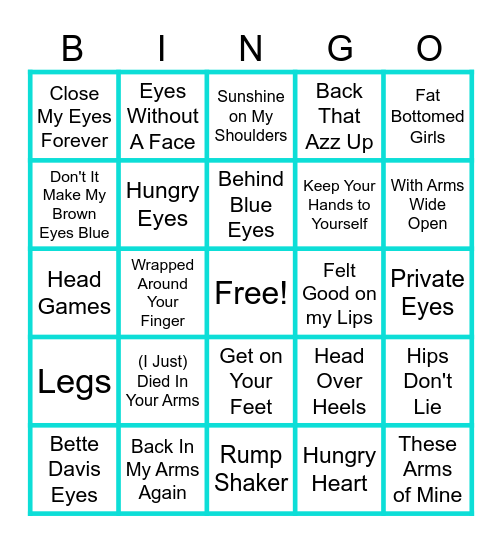 MUSIC BINGO at the Ann Arbor Eagles! I Want Your Body... Part!  Songs with body parts in the title! Bingo Card