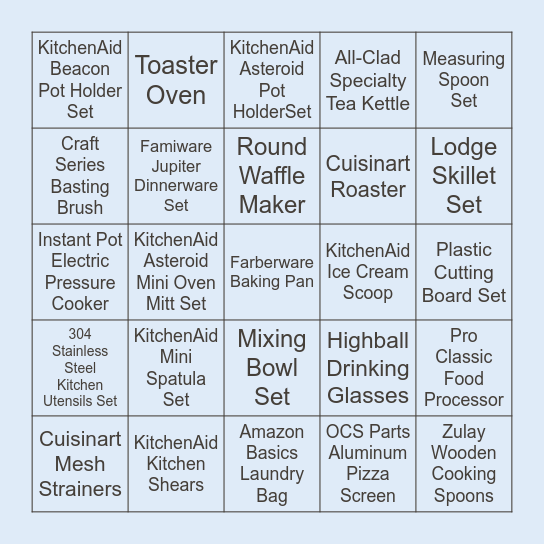 Bridal Shower Bingo Card
