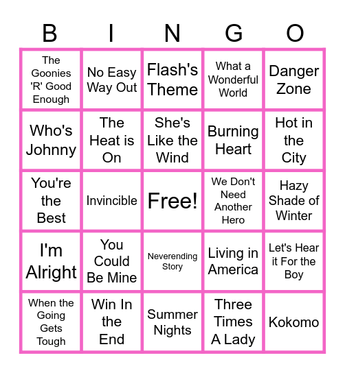 Music Bingo at the Ann Arbor Eagles!  Summer Movie Feels! Bingo Card