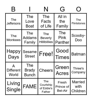 Theme Song BINGO Card