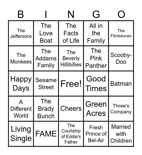 Theme Song BINGO Card