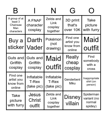 Comic Con 25 Bingo Card