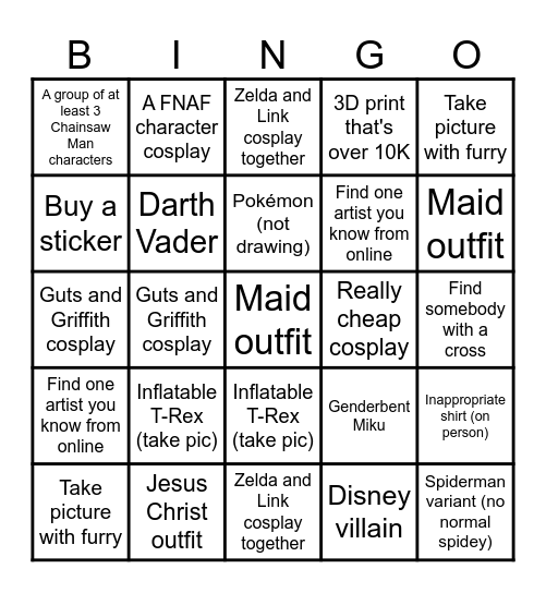 Comic Con 25 Bingo Card