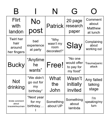 Caitlyn BINGO Card