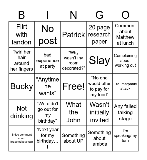 Caitlyn BINGO Card