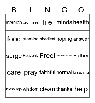 Pres. Monson Word of Wisdom BINGO Card