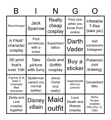 Comic Con Bingo 2025 Bingo Card