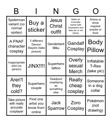 Comic Con Bingo 2025 Bingo Card