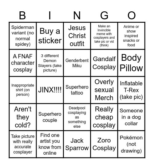 Comic Con Bingo 2025 Bingo Card