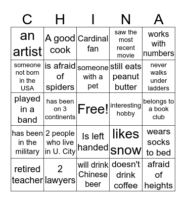 U. City CHINA BINGO Card