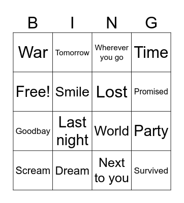 Die with a smile bruno mars ft lady gaga Bingo Card