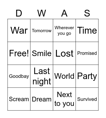 Die with a smile bruno mars ft lady gaga Bingo Card