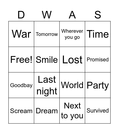 Die with a smile bruno mars ft lady gaga Bingo Card