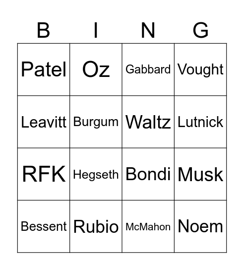 Trump Firings Bingo Card