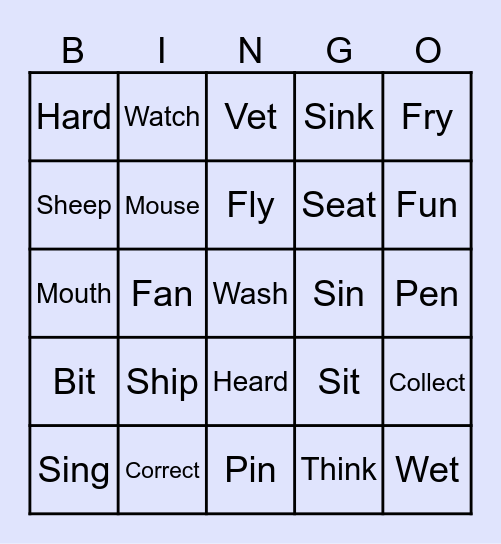 Pronunciation Bingo Card