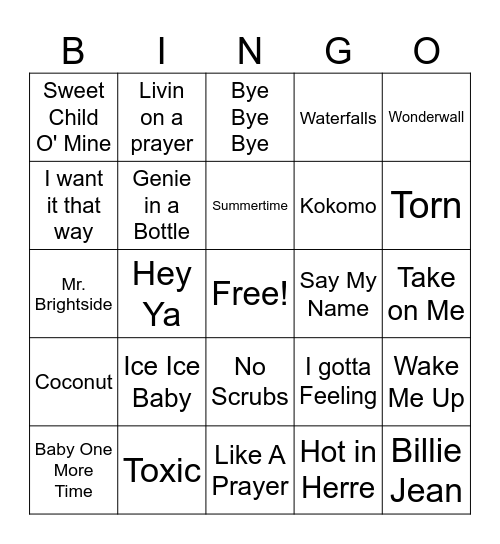Music Bingo Card