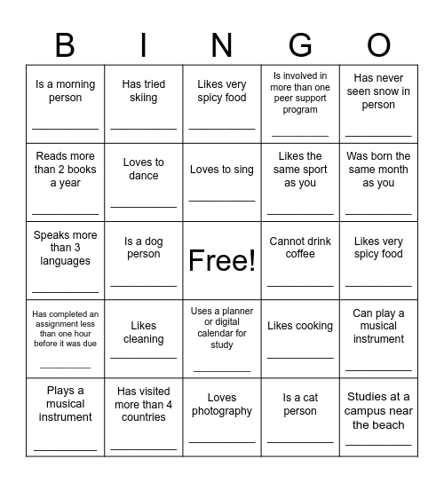 Find someone who Bingo Card
