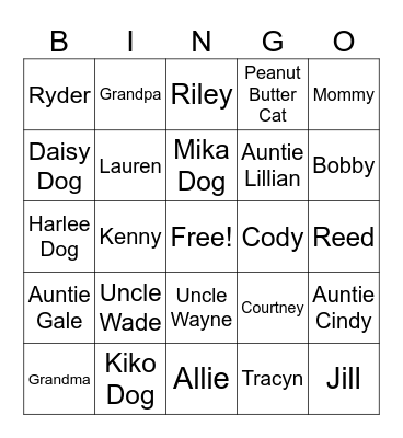Family Bingo Card