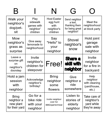 Good Neighbour Bingo Card