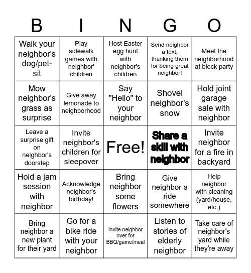 Good Neighbour Bingo Card