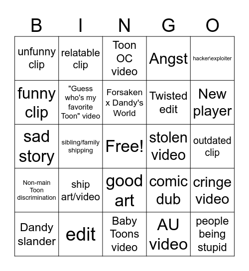 Dandy's world TikTok comp Bingo Card