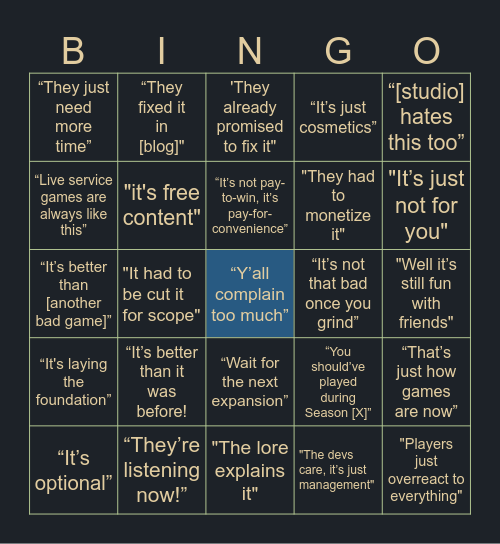 AAA Cope Bingo Card