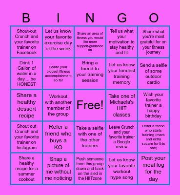 Michaela's May Fitness Challenge Bingo Card