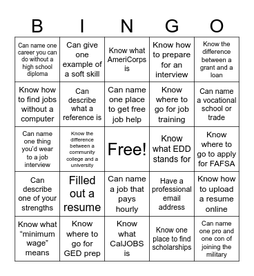JOB SEARCH BINGO Card