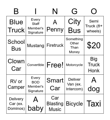 Barrage Routier Fundraiser Bingo Card