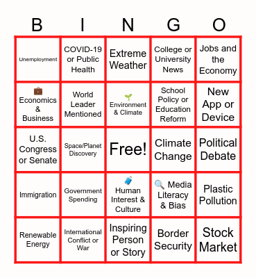 CNN10 Bingo Card