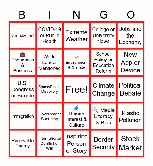 CNN10 Bingo Card