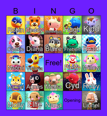 Animal Crossing Bingo Card