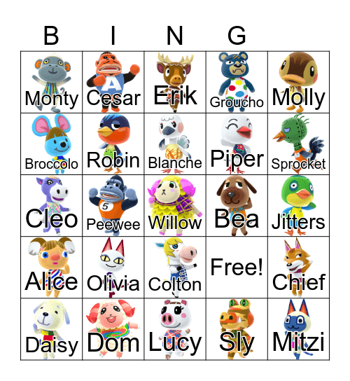 Animal Crossing Bingo Card