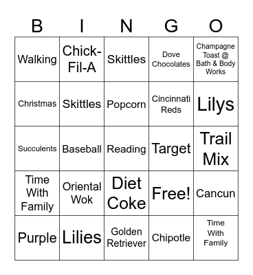 Mrs. Ramey's Favorite Things Bingo Card