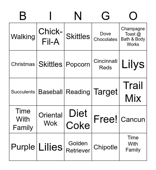 Mrs. Ramey's Favorite Things Bingo Card